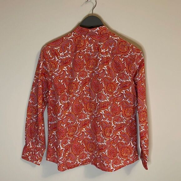Lands End Paisley Button Down Shirt Size 12 P. Red/Orange - Picture 5 of 9